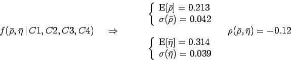 \begin{displaymath}
f(\bar {\rho}, \bar{\eta}\,\vert\,C1,C2,C3,C4)\hspace{0.5cm}...
...4 \\
\sigma(\bar{\eta})=0.039
\end{array}\right.
\end{array}\end{displaymath}