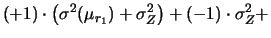 $\displaystyle (+1)\cdot \sigma_{X_{1,1}} +
(-1)\cdot\sigma_{X_{1,2}} +
(-1)\cdot\sigma_{X_{2,1}} +
(+1)\cdot \sigma_{X_{2,2}}$