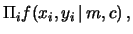 $\displaystyle \frac{1}{\sqrt{2\,\pi}\sigma_{Y_i}}\exp{\left[-\frac{(y_i-m\,x_i-c)^2}
{2\,\sigma_{Y_i}^2}\right]}\,.$