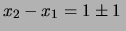 $ x_2-x_1 = 1\pm 1\,$