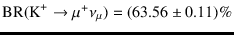 $\mbox{BR}(\mbox{K}^+ \rightarrow \mu^+\nu_\mu) = (63.56\pm 0.11)\%$