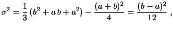 $\displaystyle x =
\frac{1}{3}\, \frac{b^3-a^3}{b-a} =
\frac{1}{3}\, (b^2+a\, b+a^2)\, .$