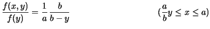 $\displaystyle x
= \frac{2}{b^2}(b-y) \hspace{.9cm} (0\le y \le b)$