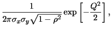 $\displaystyle \frac{1}{\sqrt{2\pi}\sigma_x}
\exp{\left[-\frac{(x-\mu_x)^2}{2\sigma_x^2}\right]}$