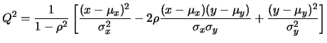 $\displaystyle \frac{1}{2\pi\sigma_x\sigma_y\sqrt{1-\rho^2}}
\exp{\left[-\frac{Q^2}{2}\right]}\,,$