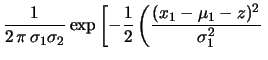 $\displaystyle \times \,\frac{1}{\sqrt{2\,\pi}\,\sigma_2}
\,\exp\left[-\frac{(x_2-\mu_2-z)^2}{2\,\sigma_2^2}\right]$