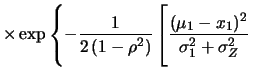 $\displaystyle \frac{1}
{2\,\pi\,\sqrt{\sigma_1^2+\sigma_Z^2}
\,\sqrt{\sigma_2^2+\sigma_Z^2}\,\sqrt{1-\rho^2}
}$