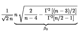 $\displaystyle \underbrace{\sqrt{\frac{n}{2}}
\frac{\Gamma[(n-3)/2]}{\Gamma[n/2-1]}}_{\alpha_0}$