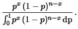 $\displaystyle \frac{
\frac{n!}{(n-x)!\,x!}\,p^x\,(1-p)^{n-x}\,f_\circ(p)
}{
\int_0^1\!
\frac{n!}{(n-x)!\,x!}\,p^x\,(1-p)^{n-x}\,f_\circ(p)\,\rm {d}p
}$