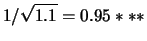 $\displaystyle 1/1.1 = 0.91$