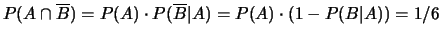 $ = P(B)\cdot (1- P(A\cap B)/P(B)) = P(B)-P(A\cap B) = 1/3$