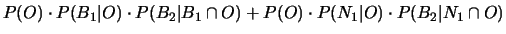 $\displaystyle + P(B_2\cap (B_1\cap D)) + P(B_2\cap (N_1\cap D))$