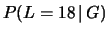 $\displaystyle \frac{P(L=18\,\vert\,R)\cdot P(R)}
{P(L=18\,\vert\,R)\cdot P(R) + P(L=18\,\vert\,G)\cdot P(G)}\,.$