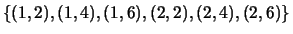 $ \{(1,2), (1,4), (1,6), (2,2),
(2,4), (2,6)\}$