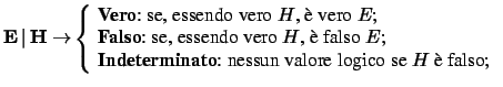 $\displaystyle {\bf E\,\vert\,H \rightarrow} \left\{\! \begin{array}{l} \mbox{{\...
...bf Indeterminato}:\ nessun valore logico se $H$\ \\lq e falso;} \end{array}\right.$