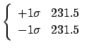 $ \left\{ \begin{array}{c} +1 \sigma \;\;\; 231.7 \\
-1 \sigma \;\;\;231.3 \end{array}
\right . $