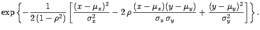 $\displaystyle \frac{1}{2\,\pi\,\sigma_x\,\sigma_y\,\sqrt{1-\rho^2}}\cdot$