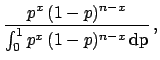 $\displaystyle \frac{
\frac{n!}{(n-x)!\,x!}\,p^x\,(1-p)^{n-x}\,f_\circ(p)
}{
\int_0^1
\frac{n!}{(n-x)!\,x!}\,p^x\,(1-p)^{n-x}\,f_\circ(p)\,\rm {d}p
}$