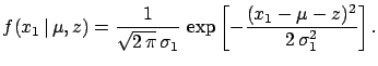 $\displaystyle f_\circ(\mu,z)=f_\circ(\mu)\,f_\circ(z)= k\,\frac{1}{\sqrt{2\,\pi}\,\sigma_Z} \,\exp{\left[-\frac{z^2}{2\,\sigma_Z^2}\right]}\,.$