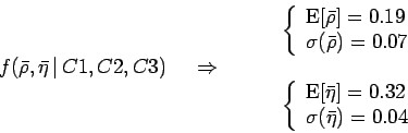 \begin{displaymath}
f(\bar {\rho}, \bar{\eta}\,\vert\,C1,C2,C3)\hspace{0.5cm} \R...
...2 \\
\sigma(\bar{\eta})=0.04
\end{array}\right.
\end{array}\end{displaymath}