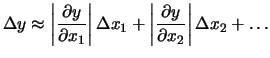 $\displaystyle \Delta y \approx \left\vert\frac{\partial y}{\partial x_1}\right\...
...a x_1 + \left\vert\frac{\partial y}{\partial x_2}\right\vert\Delta x_2 + \ldots$