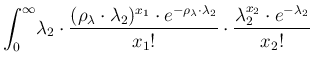 $\displaystyle \int_0^\infty\!\lambda_2\cdot
\frac{(\rho_\lambda\cdot \lambda_2)...
...cdot\lambda_2}}
{x_1!}\cdot
\frac{\lambda_2^{x_2}\cdot e^{-\lambda_2}}{x_2!}
\,$