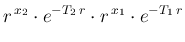 $\displaystyle r^{\,x_2}\cdot e^{-T_2\,r}\cdot r^{\,x_1}\cdot e^{-T_1\,r}$