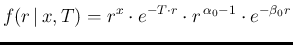 $\displaystyle f(r\,\vert\,x,T) = r^x\cdot e^{-T\cdot r} \cdot
r^{\,\alpha_0-1}\cdot e^{-\beta_0r}$