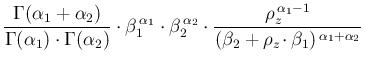 $\displaystyle \frac{\Gamma(\alpha_1+\alpha_2)}
{\Gamma(\alpha_1)\cdot \Gamma(\a...
...c{ \rho_z^{\,\alpha_1-1}}{(\beta_2+\rho_z\!\cdot\beta_1)^{\,\alpha_1+\alpha_2}}$