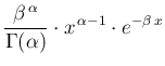 $\displaystyle \frac{\beta^{\,\alpha}}{\Gamma(\alpha)}\cdot x^{\,\alpha-1}\cdot e^{-\beta\,x}$