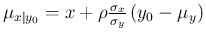 $\mu_{x\vert y_0} = x +\rho\frac{\sigma_x}{\sigma_y}\,(y_0-\mu_y)$