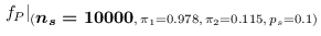 $\displaystyle \left.f_P\right\vert _{({\footnotesize\mbox{\boldmath$n_s=10000$}},\,\pi_1= 0.978,\,\pi_2= 0.115,\,p_s=0.1)}$