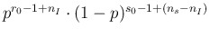 $p^{r_0-1+n_I}\cdot (1-p)^{s_0-1+(n_s-n_I)}$