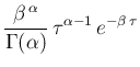 $\displaystyle \frac{\beta^{\,\alpha}}{\Gamma(\alpha)}
\,\tau^{\alpha-1}\,e^{-\beta\,\tau}$